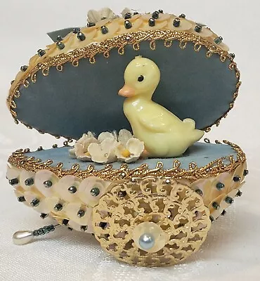 Vintage Hand Crafted Push Pin Sequin Open Egg Cart With Baby Duck Chick Easter  • $25