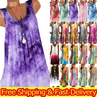 $21.65 • Buy Womans Tie Dye Sleeveless Mini Dress Summer Casual Holiday Beach Party Sundress