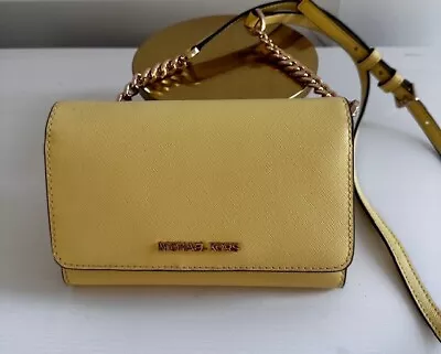 Michael Kors Bag Wallet On A Chain Jet Set Crossbody Yellow Leather Gold Chain • $50