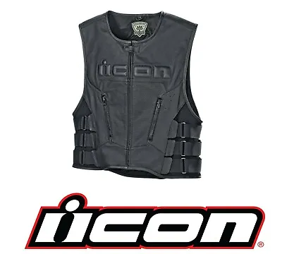 ICON Regulator D3O Leather Motorcycle Vest (Black) Choose Size • $185