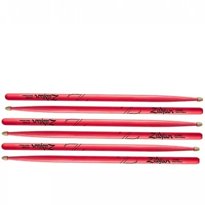 Zildjian 5A Acorn Neon Pink  Hickory Drumsticks Wood Acorn Tips - 3 Pairs • $86.52