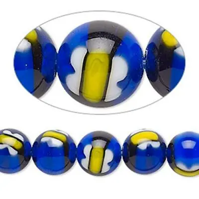 6837 Millefiori Round Glass Beads Blue Flower 10mm 15inch *UK EBAY SHOP* • £5.99