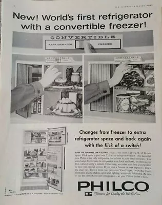 1960 Vintage Print Ad Philco Refrigerator Freezer Convertible • $22.13