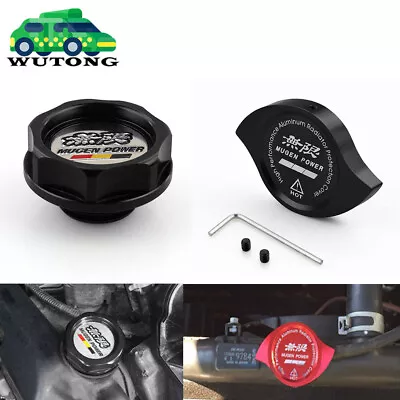 Black Racing Engine Oil Filler Cap Radiator Cap Kit Mugen Power For Honda Acura • $16.99