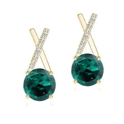 2.15Ct 100% Natural Zambian Emerald IGI Certified Diamond Earrings In 14KT Gold • $399