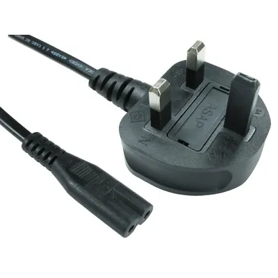 10m 3 Pin UK To Figure 8 Power Cable Lead 2 Pin C7 Laptop TV Mains FIG Plug Cord • £12.99