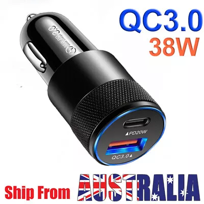 Car Charger QC3.0 18W+PD Cigarette Adapter 20W 38W USB+Type-C Car Phone Charger • $8.99