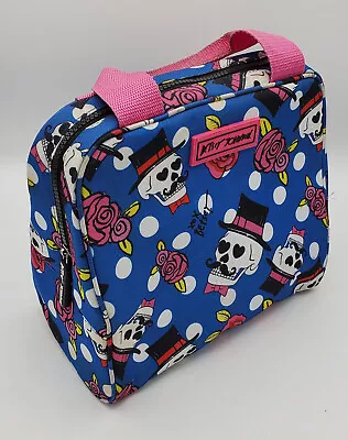 USED Betsey Johnson Blue Skulls Insulated Lunch Bag Tote • $20