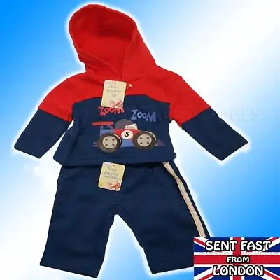 £5.48 • Buy Baby Boy Red Blue Hooded Top & Jogging Bottoms 0 To 6 Months Racing Car Zoom