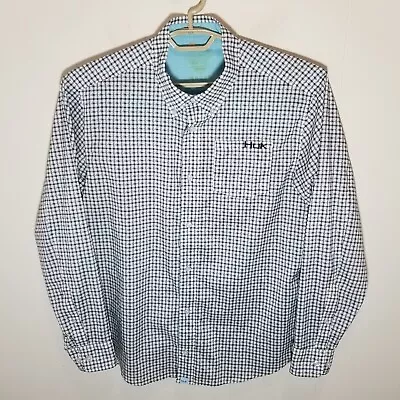 Huk Mens Long Sleeve Button Up Shirt Blue Marlin Print M Performance Fishing • $17.99