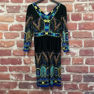 Eci New York Dress Womens Medium Black Multicolor Boho Abstract Pullover • $16.14