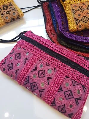 Clutch Bag COTTON  MIRROR  CROSSBODY Bag Traditional BOHO Hippie Style Indian   • £17.99