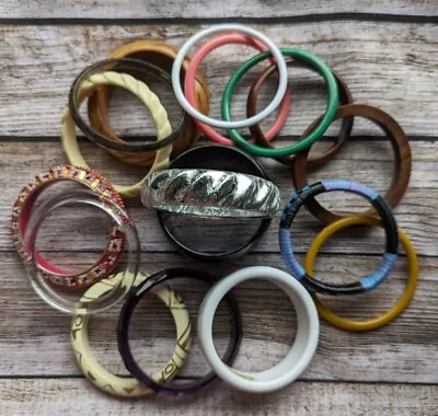 Bracelets Bangles Box Lot Of 14 Vintage Multi Colors Thin And Wide Wood Plastic • $37.50