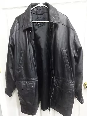 Vintage Wilson's Leather Zip Front Lined Black Full Length Leather Coat Men XL • $67.99