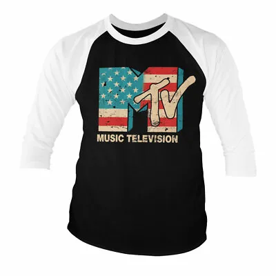 Officially Licensed MTV Distressed USA-Flag Baseball 3/4 Sleeve T-Shirt S-XXL • £24.12