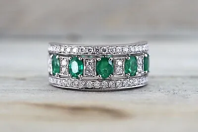 Emerald Wedding Band Ring Lab Created 2.00 Carat 14k White Gold Plated Men's • $179.55