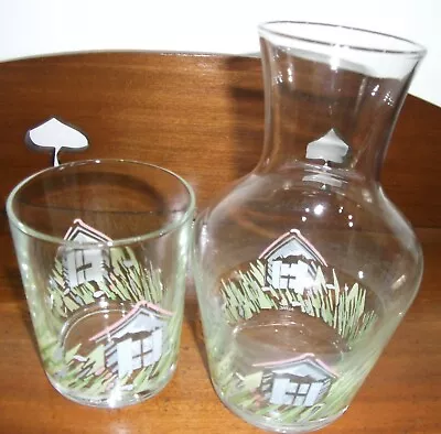 Glass Bedside Decorated Water Carafe /decanter With Matching Glass Tumbler • £11.50