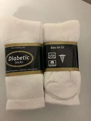 *** 6 Pair Diabetic White Crew Socks MADE IN THE USA 10-13 *** • $12