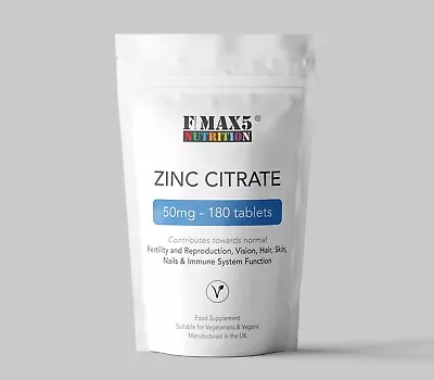 ZINC CITRATE 50mg X 60 / 180 / 360 Tablets HIGH STRENGTH IMMUNE Health • £3.99