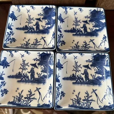 Vintage Asian Chopstick Rest Dipping Sauce Plates Bonsai Set Of 4 Dishes • $16