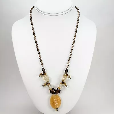 Vintage 925 Sterling Silver Yellow Citrine Glass Faceted Beads Hearts Necklace • $39.99