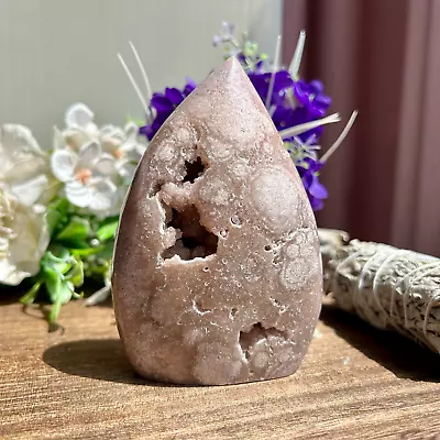 405g Natural Pink Amethyst Flame Quartz Crystal Freeform Reiki Healing Display • $41