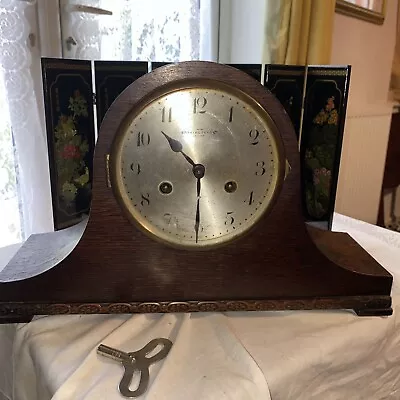 Vintage  Bravingtons  Mantel Clock For Tlc  Napoleon Hat Design Wooden With Key • £30