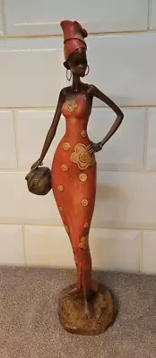 Mirai Systems African Style Figurine Lady Woman Holding Pot 39cms 15.25  Tall • £16.99