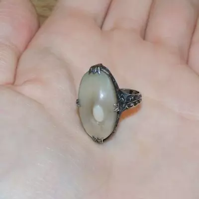 VTG Art Nouveau Deco Sterling Silver 925 Oval Abalone Blister Pearl Ring SZ 3.75 • $69.99