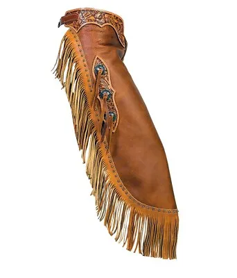 Western Leather Rodeo Chinks Chaps For Men Women Kids With Fringes Floral Tooled • $229.92
