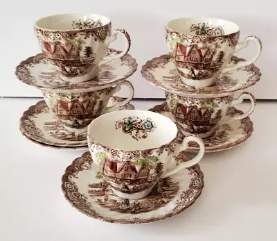 Vintage Johnson Brothers Heritage Hall 5 Cup And Saucer Sets Multicolor England • $24.88