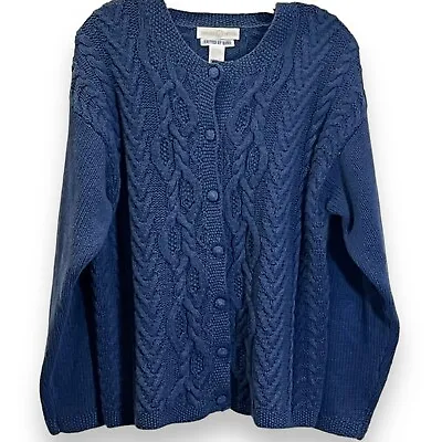 Hand Knit Cable Knit Womens Cardigan Sweater L Cape Isle Knitters Grannycore • $27.99
