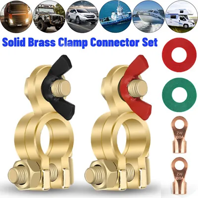 2x Solid Brass Battery Terminal Connector Top Post End Clamps Set For Car Marine • $9.79