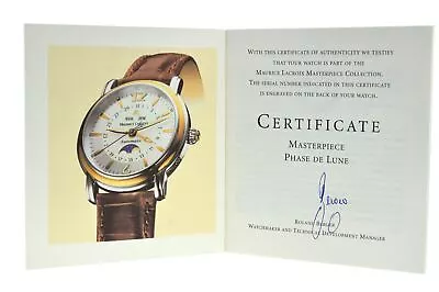 Maurice Lacroix Masterpiece Phase De Lune ML37 Watch Certificate Instructions • $49.95