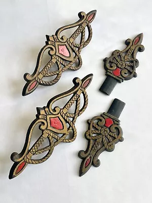 1920's Set Of 4 Vintage Gothic Curtain Holds Finials Cast Iron Centers & Ends • $44.95