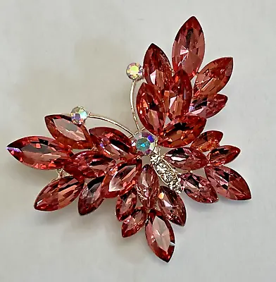 Butterfly Pink AB Crystal Rhinestone Brooch Pin Glass Insect Bug Vintage Acrylic • $12.59