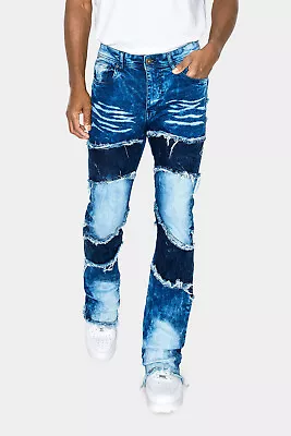 R3BEL Men's Two Tone Color Block Washed Wide Skinny Fit Denim Jeans 621-675 • $43.95