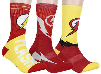 DC Comics The Flash Superhero Logo Athletic Crew Socks 3 Pair Pack • $14.99