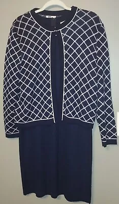 VTG Women's Mita 2Pc Knit Dress & Jacket Set Black & White - Size 10 Petite • $60