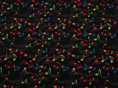 BTY MUSICAL NOTES On Black Print 100% Cotton Quilt Craft Fabric By YARD • $10.50