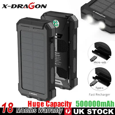 X-DRAGON 500000mAh Portable Solar Charger Waterproof Solar Power Bank 2 USB 2.4A • £29.99