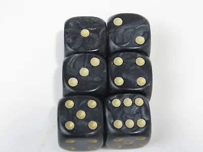 Dice Set Of 6 D6 (16mm) - Pearl Black • $7.64