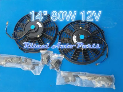 Universal Two 14 Inch 12V Volt Electric Cooling Fan Thermo Fan + Mounting Kits • £63.60