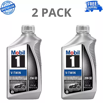 ( Pack Of 2 ) Mobil 1 V-Twin Full Synthetic Motorcycle Oil 20W-50 1 Quart • $27.99