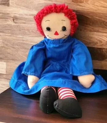 Handmade Raggedy Ann Plush Doll Red White Blue Button Eyes I LOVE YOU Vtg Doll • $28.20