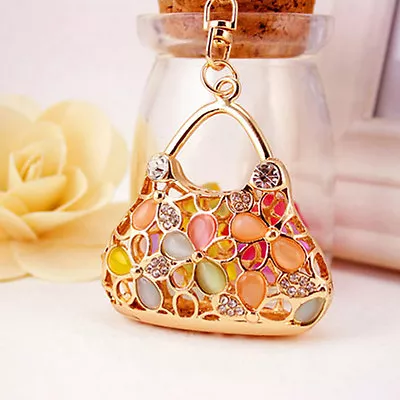 Flower Handbag Shaped Crystal Diamante Rhinestone Bag Charms Handbag Keyrings • £5.49