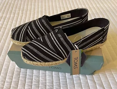 TOMS Alpargata Rope Black Global Stripe Shoes Women's Size 8 NIB • $29.98