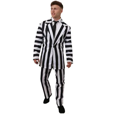 £28.99 • Buy Mens Black And White Striped Suit Costume Halloween Crazy Scientist Fancy Dress