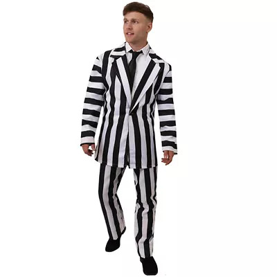 £28.99 • Buy Mens Black And White Striped Suit Costume Halloween Crazy Scientist Fancy Dress