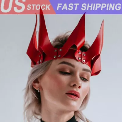 Women Halloween Carnival Club Party Fetish Cosplay PU Leather King Queen Crown • $10.88